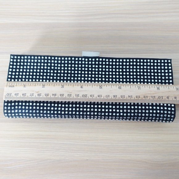 Black Clutch Evening Envelope Purse Bedazzled Gatsby Party Crystal Studded Small - Picture 5 of 13